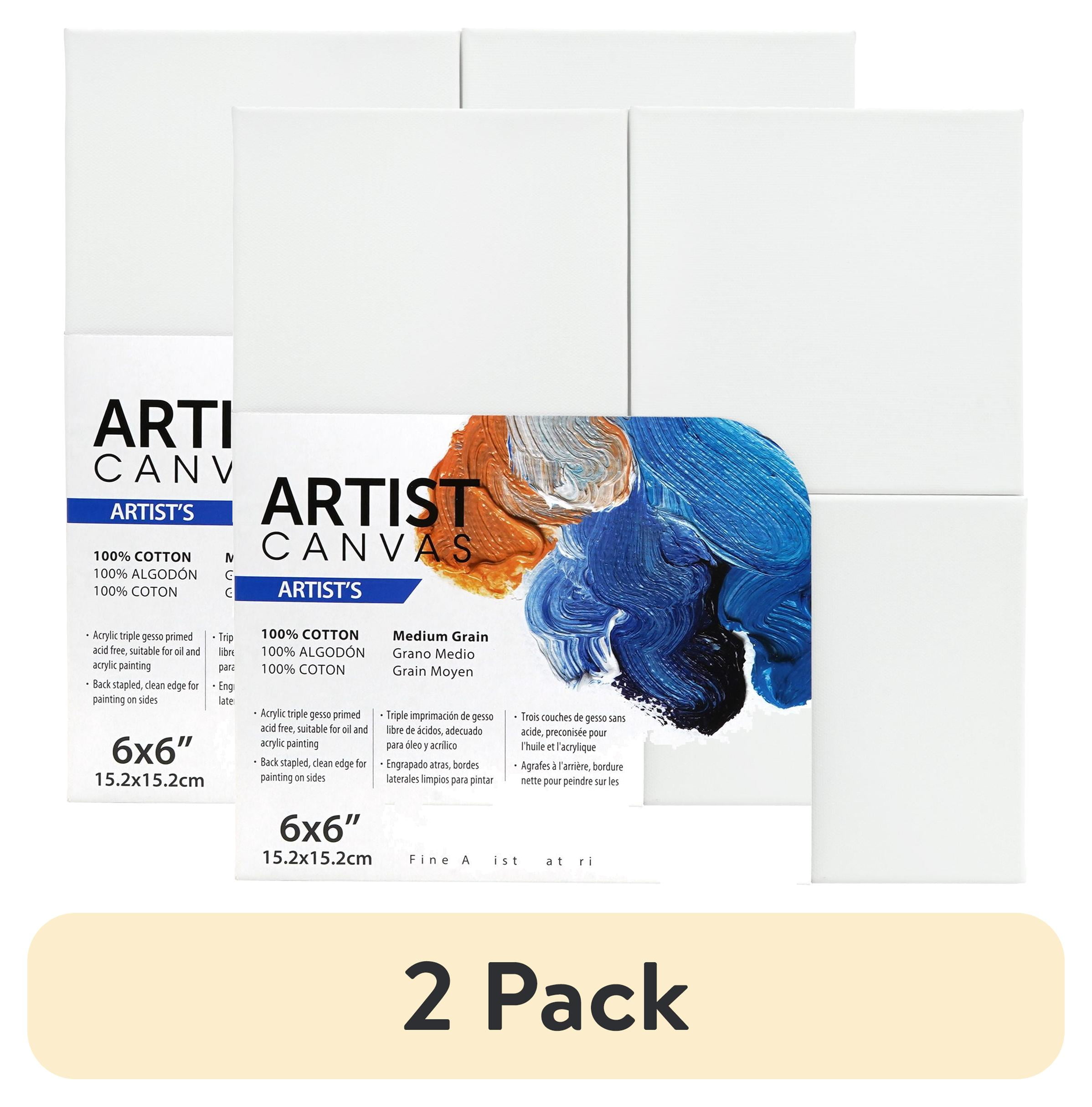 (2 pack) Artist 3D Stretched Canvas, 100% Cotton Acid Free White Canvas, 6"X6"，4 Pieces, Deluxe Canvas, Ideal for Art Students, Educators, Artists and Professionals.