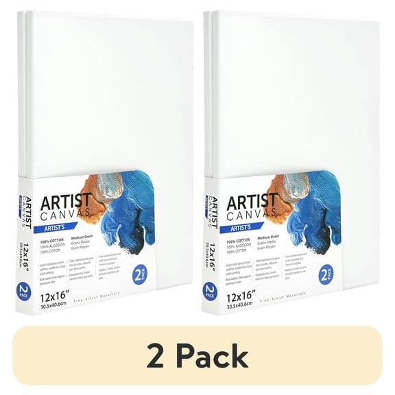 (2 pack) Artist Stretched Canvas, 100% Cotton Acid Free White Canvas, 12"X16", 2 Pieces, Deluxe Canvas, Ideal for Art Students, Educators, Artists and Professionals.
