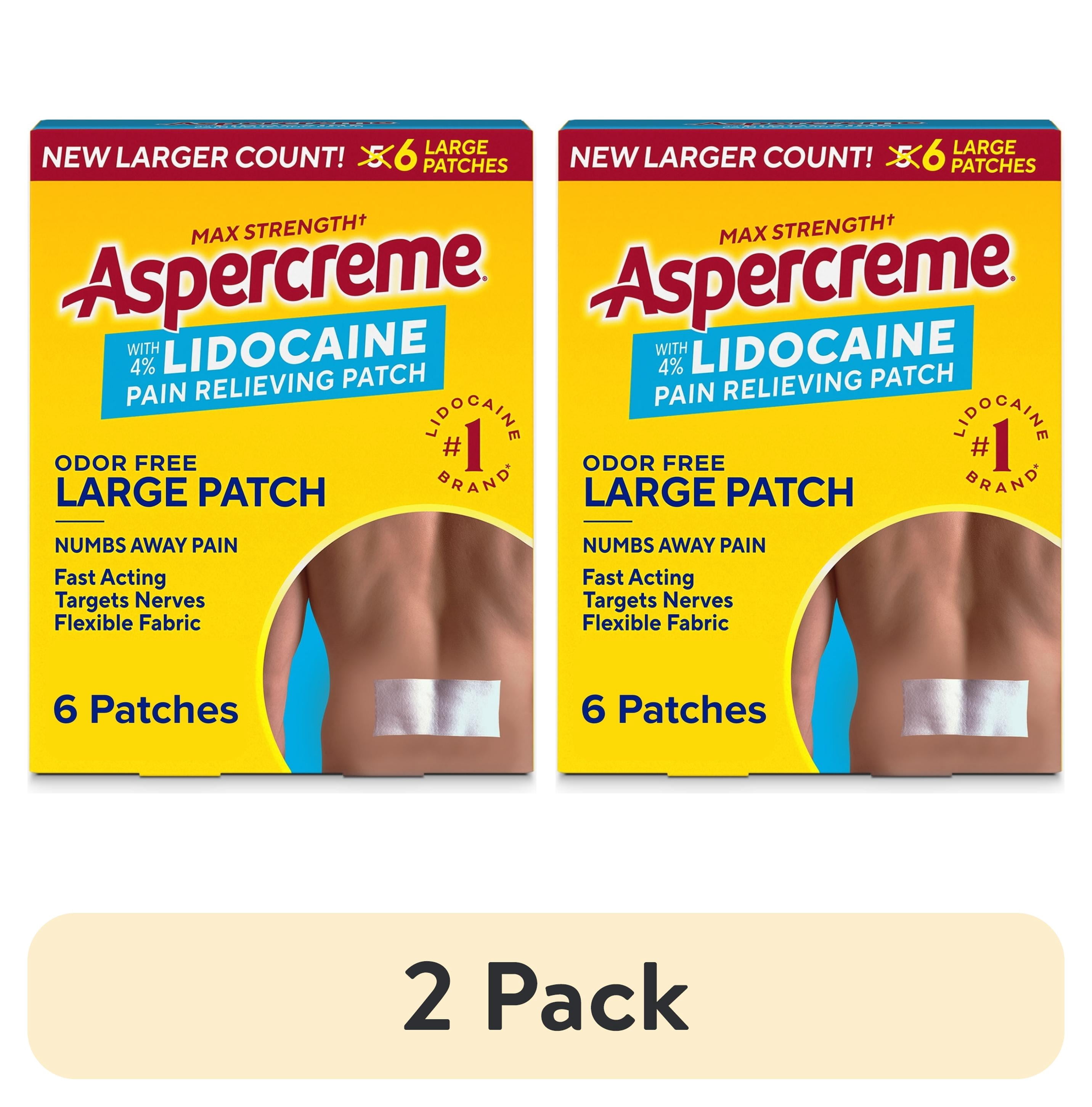 (2 pack) Aspercreme Lidocaine Pain Relief Patch for Back, Neck & Shoulder Pain, Topical Patches With Max-Strength 4% Lidocaine & Flexible Fabric Numbs Away Pain, 6 Ct.