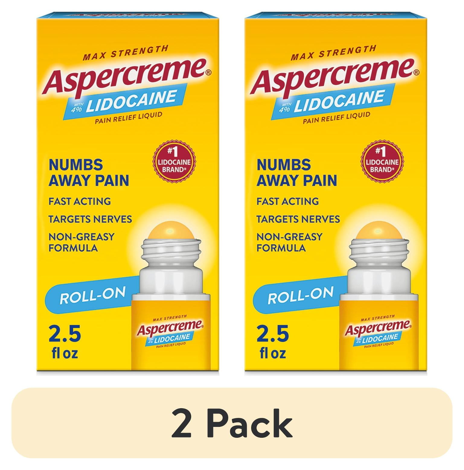 (2 pack) Aspercreme Max Strength Topical Numbing Pain Reliever Roll-on Liquid, 4% Lidocaine, Odor Free, 2.5 fl oz