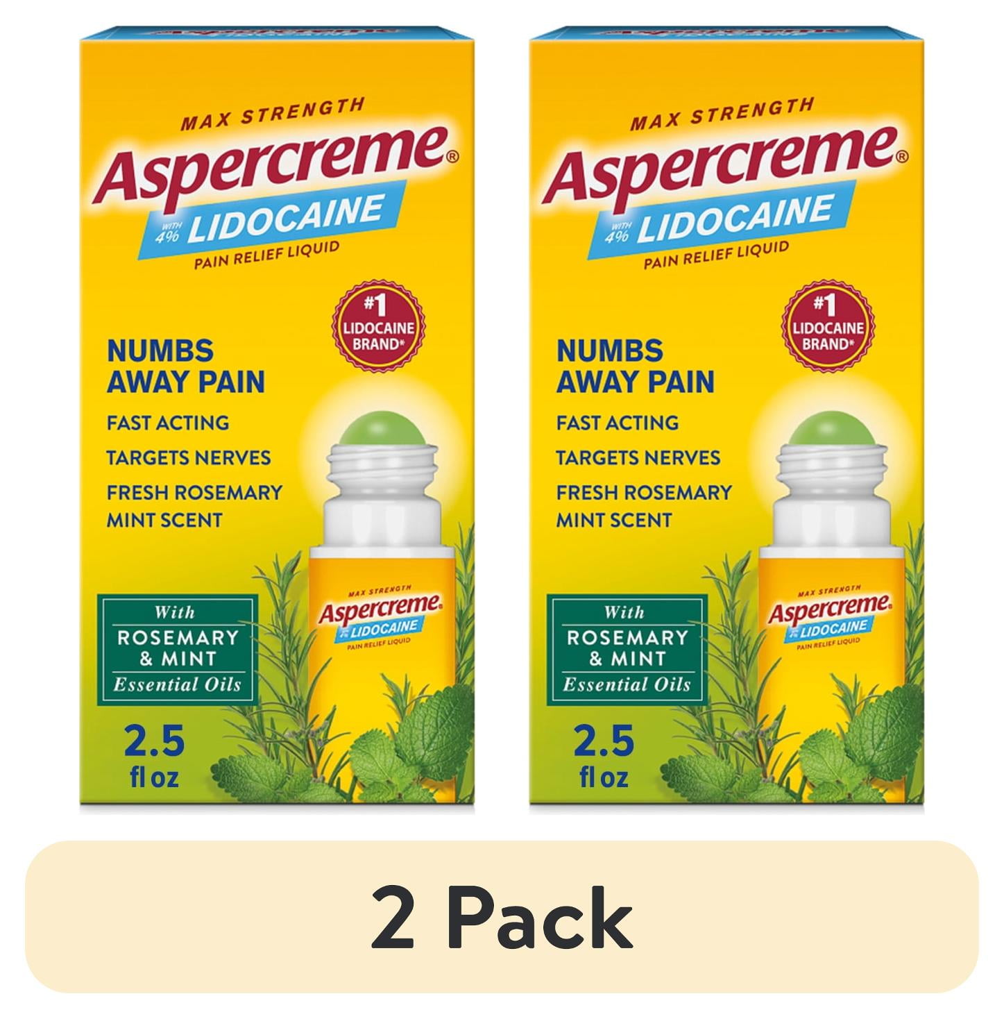 (2 pack) Aspercreme Roll-On with 4% Lidocaine , Rosemary & Mint, 2.5 oz.