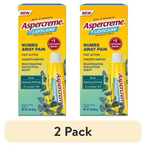 (2 pack) Aspercreme with 4% Lidocaine Cream, Eucalyptus, 3 oz.