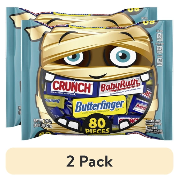 (2 pack) Butterfinger, CRUNCH and Baby Ruth, Assorted Monster Bag, Halloween Candy Variety Pack, Mini, Individually Wrapped Bars, 80 Count, 29 oz