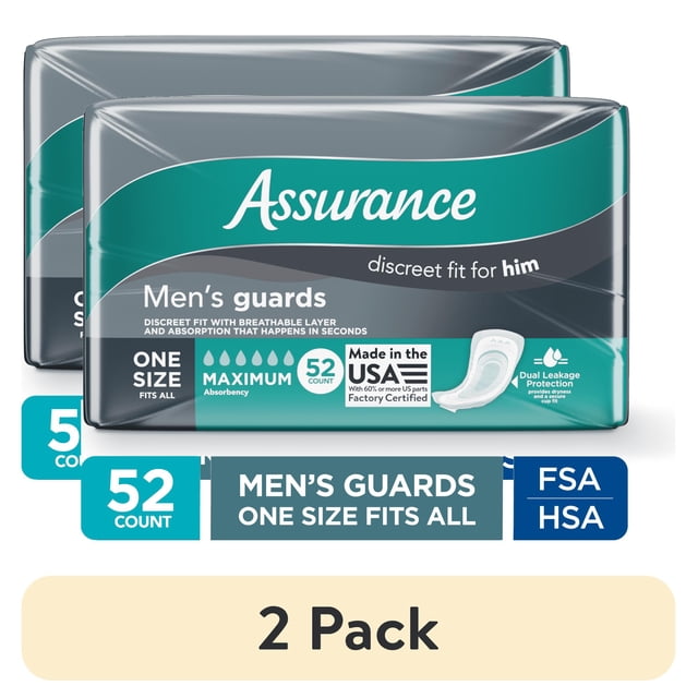 (2 pack) Assurance Men's Guards, Maximum Absorbency, One Size Fits All ...