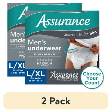 (2 pack) Assurance Men's Incontinence Underwear, L/XL , Maximum Absorbency (36 Count)