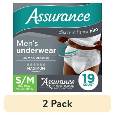 (2 pack) Assurance Men's Incontinence Underwear, S/M , Maximum Absorbency (19 Count)