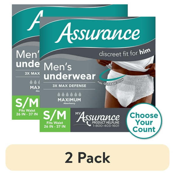 (2 pack) Assurance Men's Incontinence Underwear, S/M , Maximum Absorbency (36 Count)