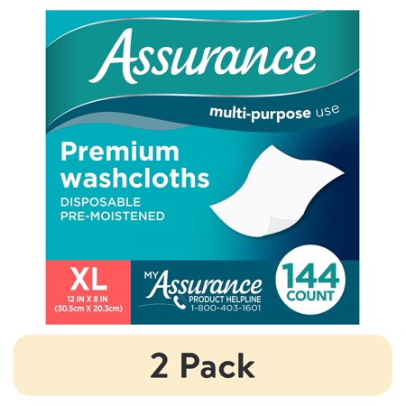 (2 pack) Assurance Premium XL Disposable Washcloths, 144 Ct