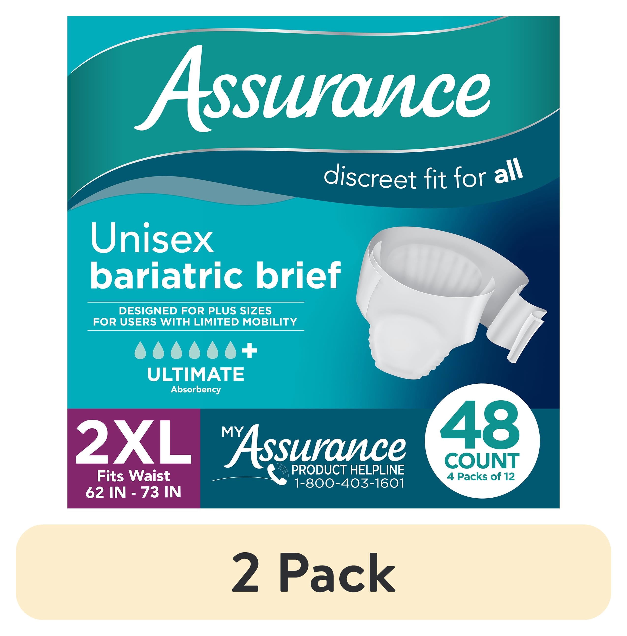 (2 pack) Assurance Unisex Bariatric Briefs, Ultimate Absorbency, XXL, (48 Count)
