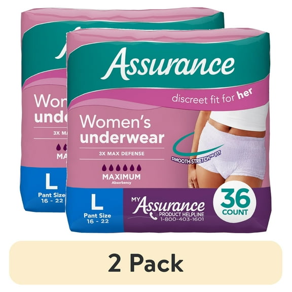 (2 pack) Assurance Women's Incontinence & Postpartum Underwear, L , Maximum Absorbency (36 Count)