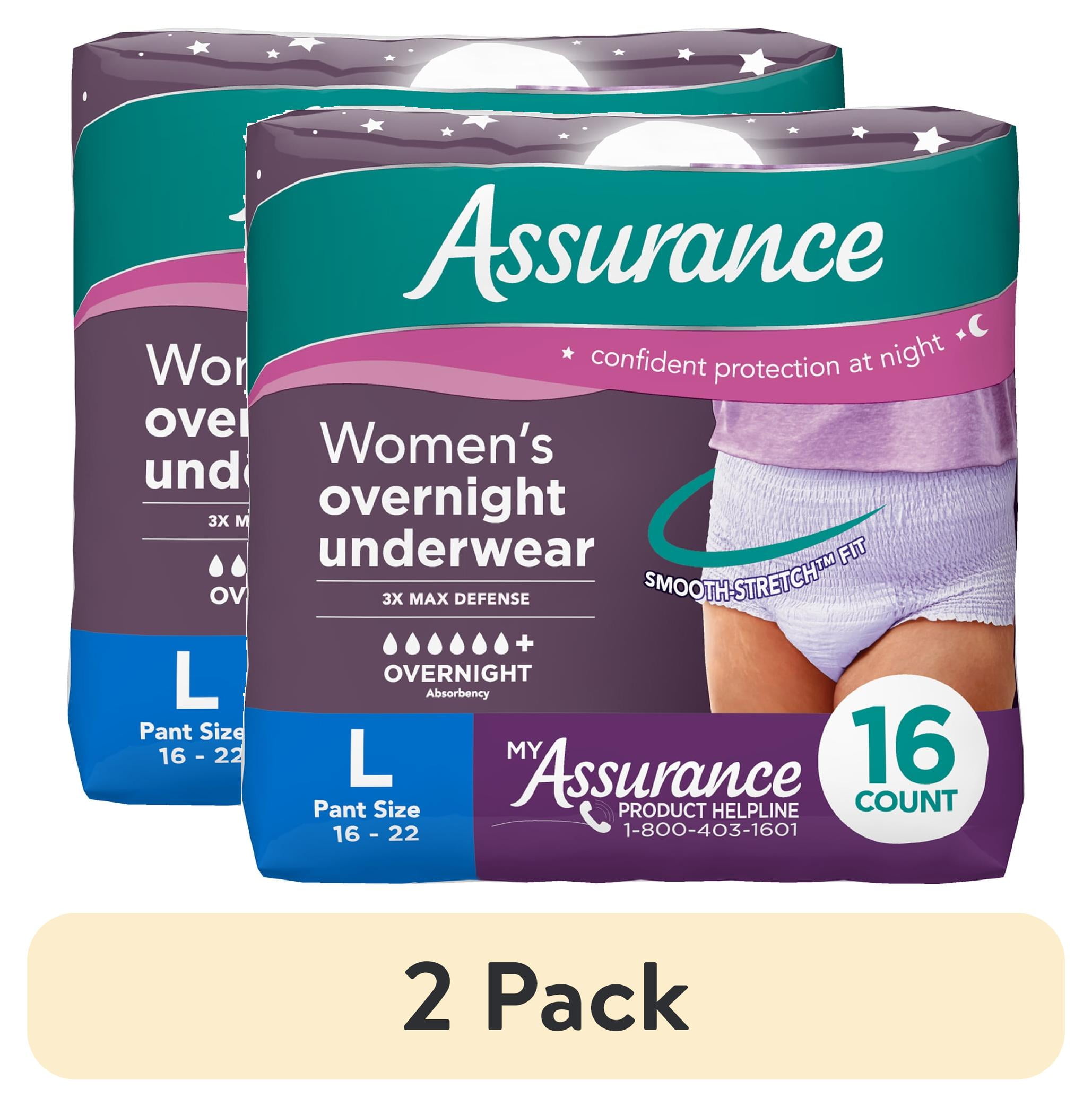 (2 pack) Assurance Women's Overnight Incontinence and Postpartum Underwear, L, Ultimate Absorbency, 16 Count