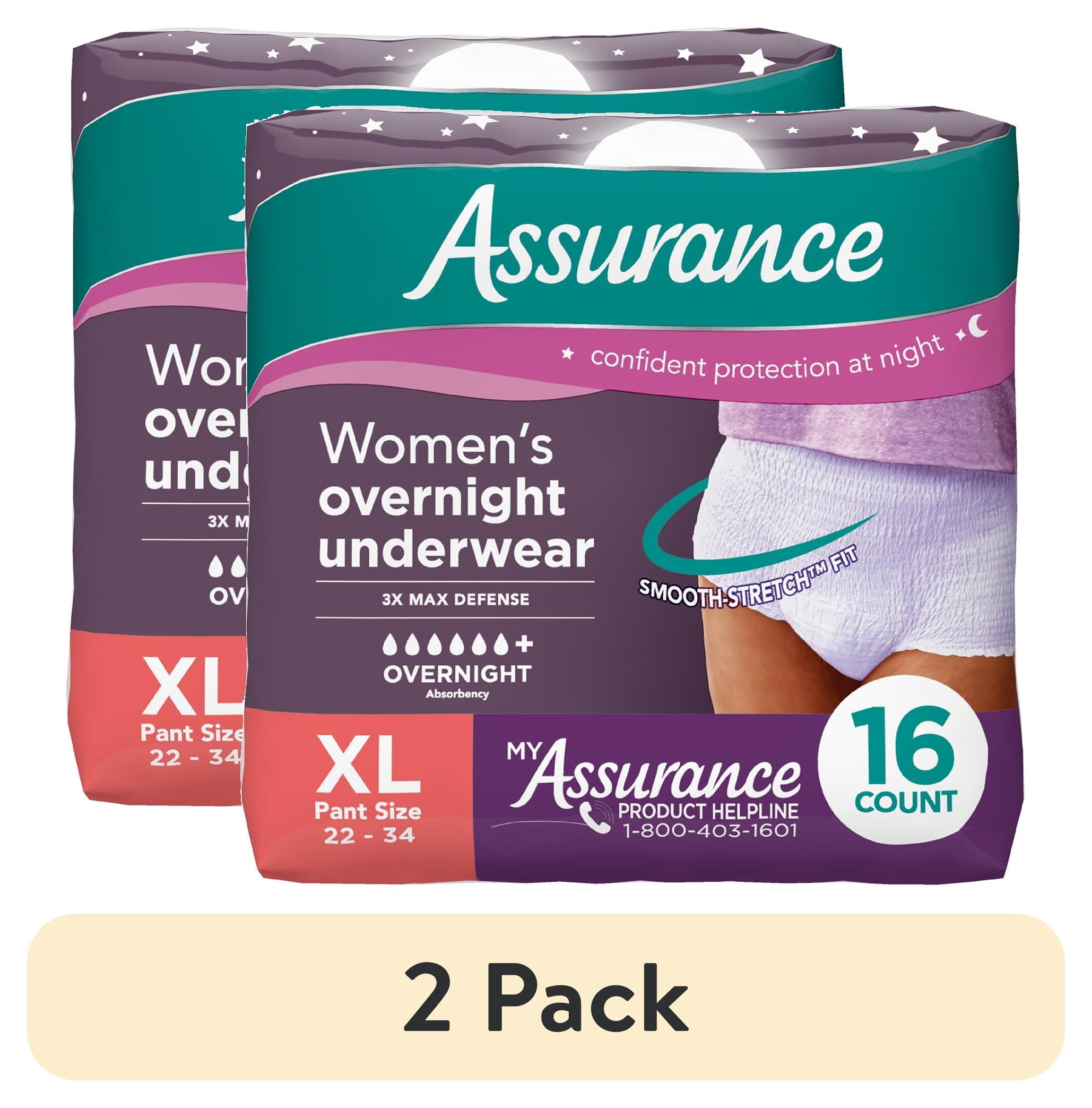 (2 pack) Assurance Women's Overnight Incontinence and Postpartum Underwear, XL, Ultimate Absorbency, 16 Count