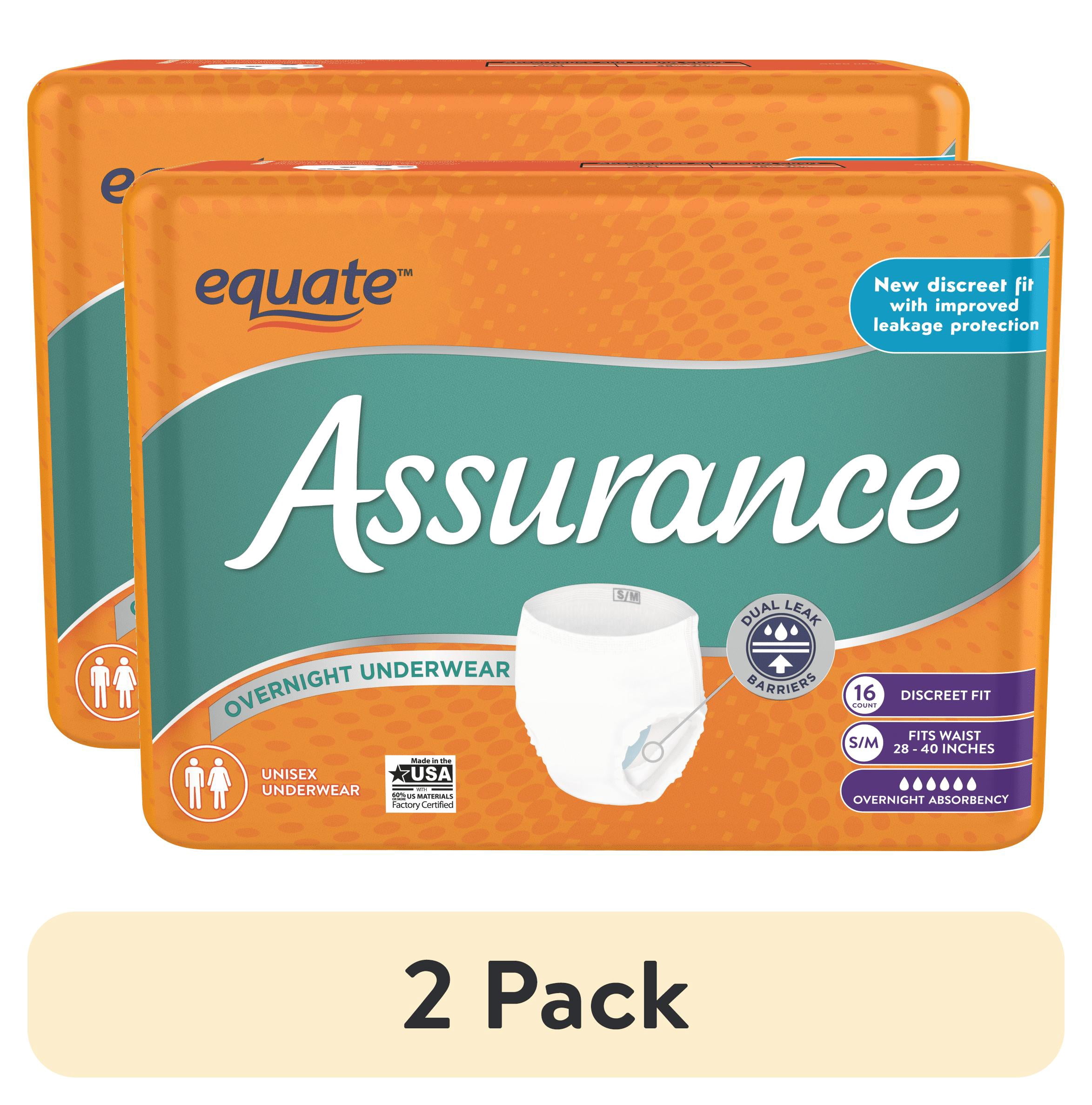(2 pack) Assurance Women's Incontinence Unisex Overnight Underwear, Overnight Absorbency, Small / Medium (16 Count)