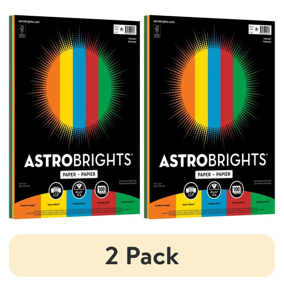 (2 pack) Astrobrights Paper, 8.5" x 11", 24 lb./89 Gsm, Primary Colors, 100 Sheets
