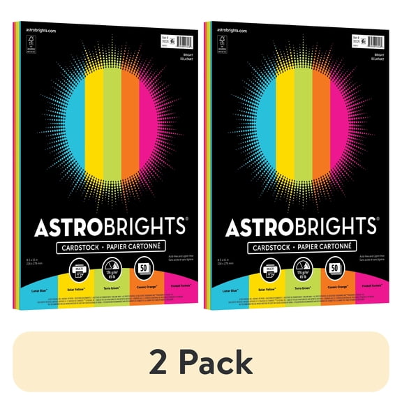 (2 pack) Astrobrights Colored Cardstock, 8.5" x 11", 65 lb./176 Gsm, Bright Assortment, 50 Sheets