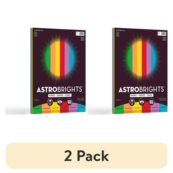 (2 pack) Astrobrights Colored Paper, 8.5" x 11", 24 lb./89 Gsm, Primary 6-Color Assortment, 120 Sheets