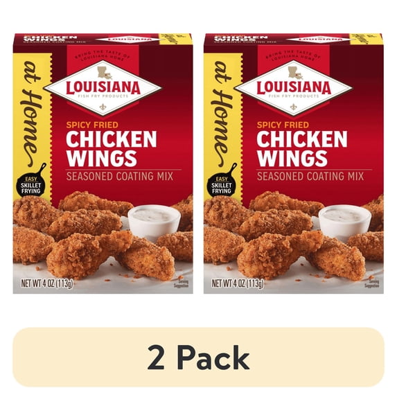 (2 pack) Louisiana Fish Fry Products At Home Chicken Wing Spicy Seasoned Coating Mix, 4 oz Box