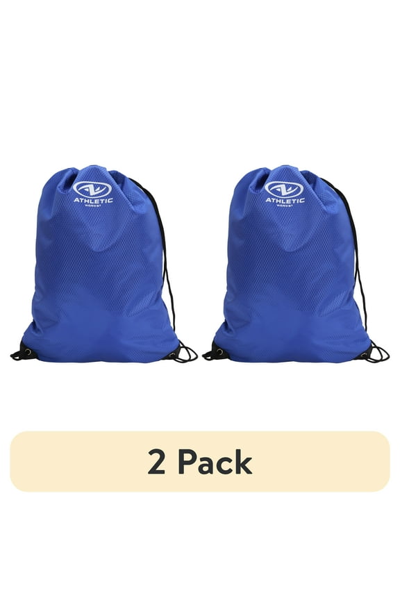 (2 pack) Athletic Works 11L Adult Unisex Polyester Fitness Gym Cinch Sack, Blue