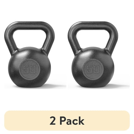 (2 pack) Athletic Works 50lb Kettlebell, Casting Iron, Durable Black Hammertone Finish, Black