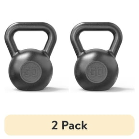 (2 pack) Athletic Works 50lb Kettlebell, Casting Iron, Durable Black Hammertone Finish, Black