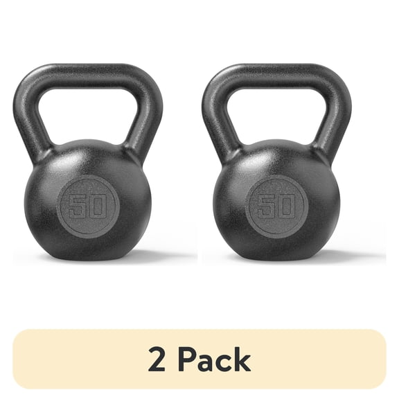 (2 pack) Athletic Works 50lb Kettlebell, Casting Iron, Durable Black Hammertone Finish, Black