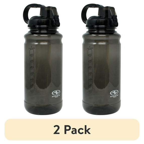 (2 pack) Athletic Works 64oz Bottle W/ Pop Straw, Black