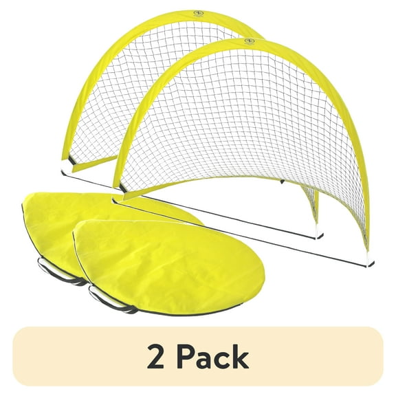 (2 pack) Athletic Works 6ft Portable Pop up Soccer Net with Carry Bag, Yellow and Black