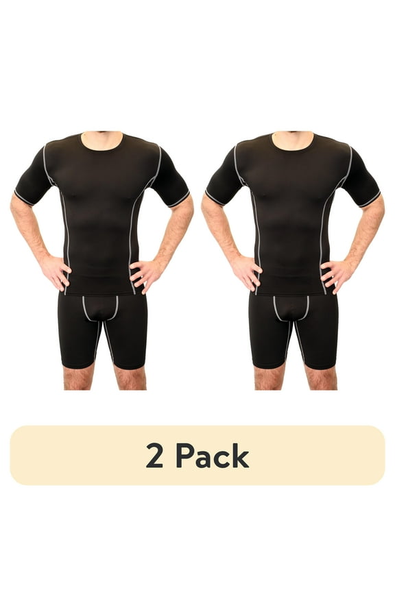 (2 pack) Athletic Works Adult Compression Crewneck Tee, XL, Black, Unisex, 1 Pack