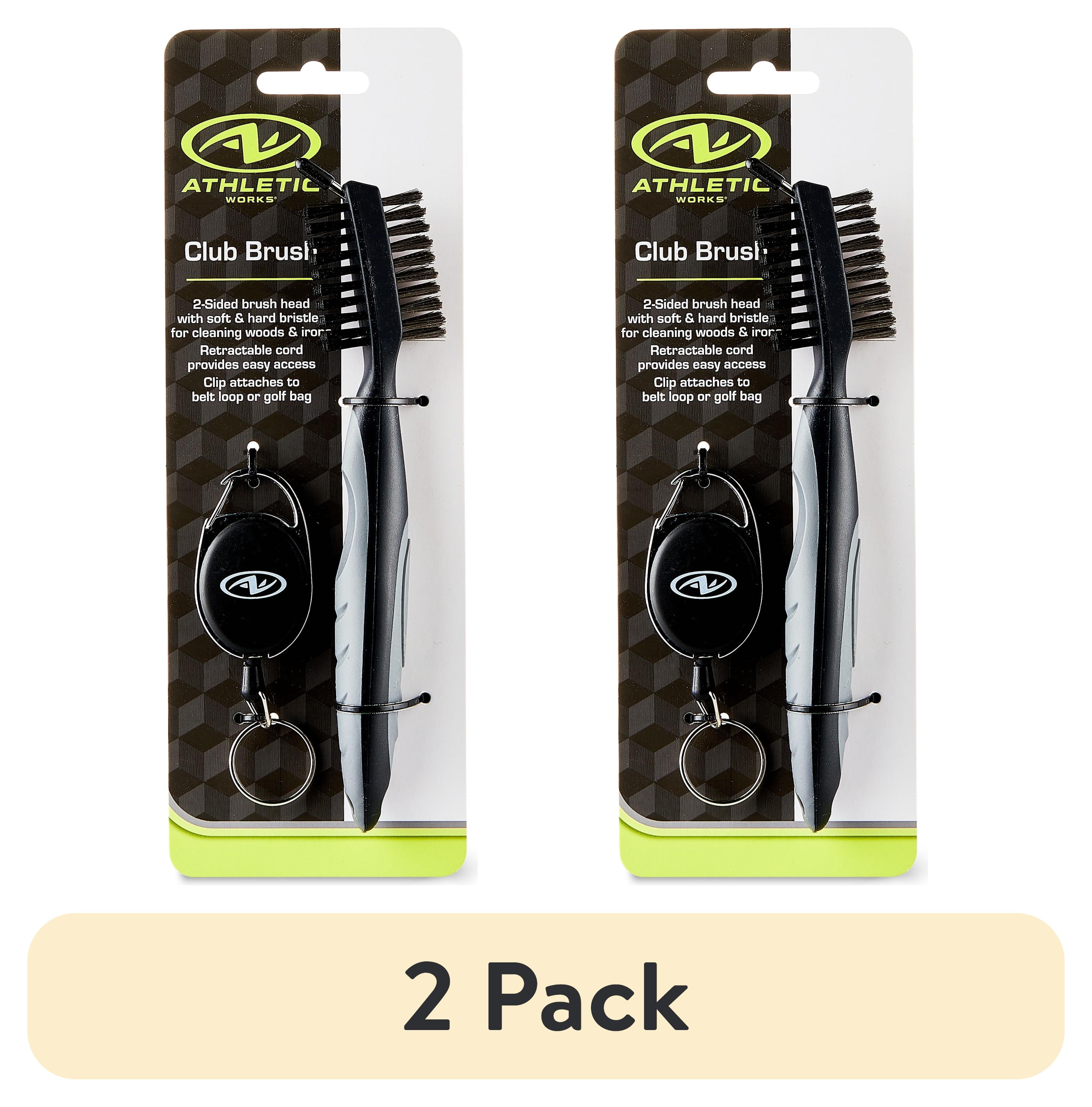 (2 pack) Athletic Works Dual Bristle Golf Club Brush with Retractable Clip – Wire & Nylon Bristles for Golf Club & Groove Cleaning