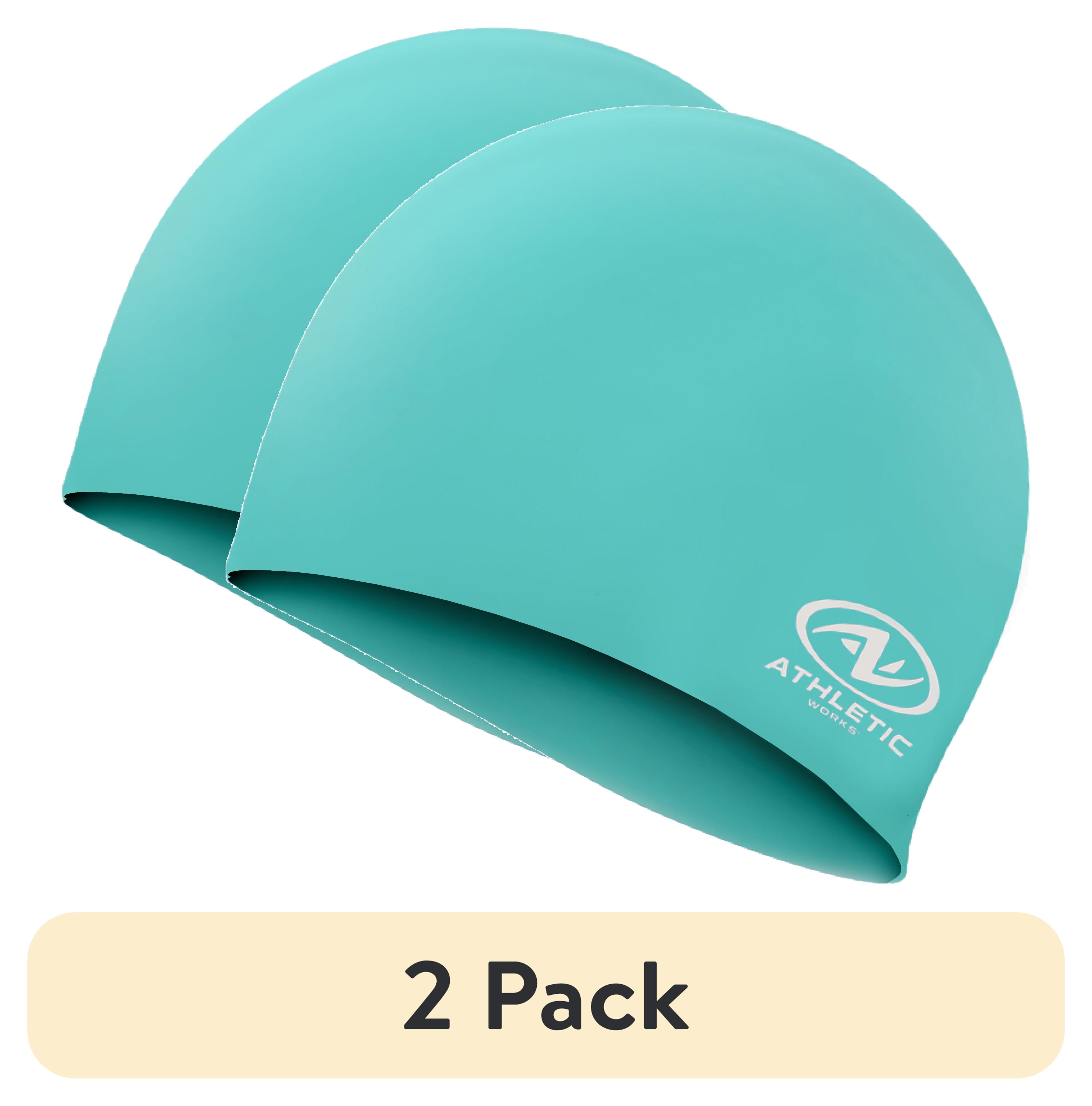 (2 pack) Athletic Works Junior Size Teal Silicone Swim Cap, Unisex, 8.25" x 7", 40g
