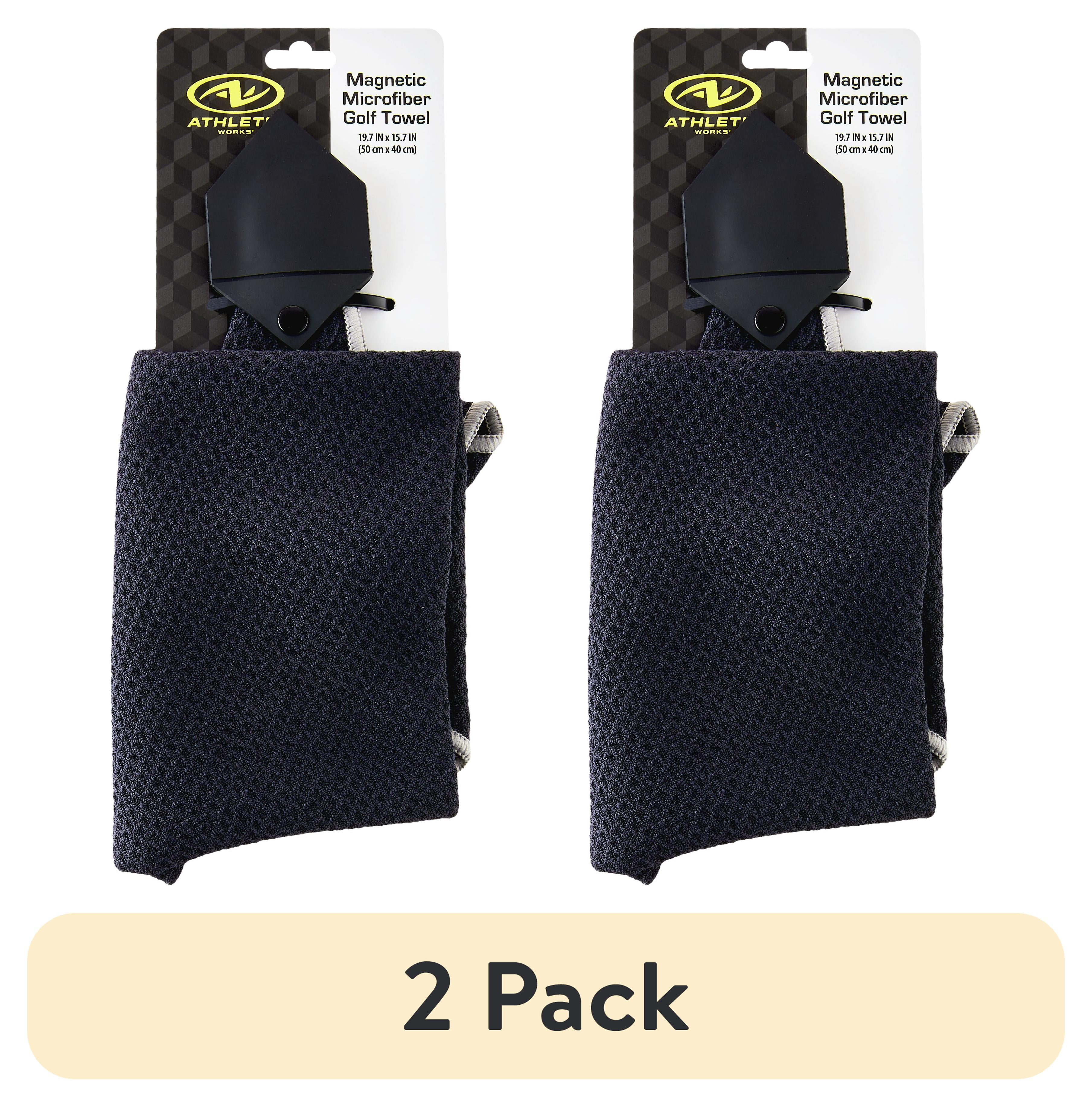 (2 pack) Athletic Works Magnetic Microfiber Golf Towel – Black, Ultra-Absorbent Towel with Strong Magnet for Golf Bags & Carts