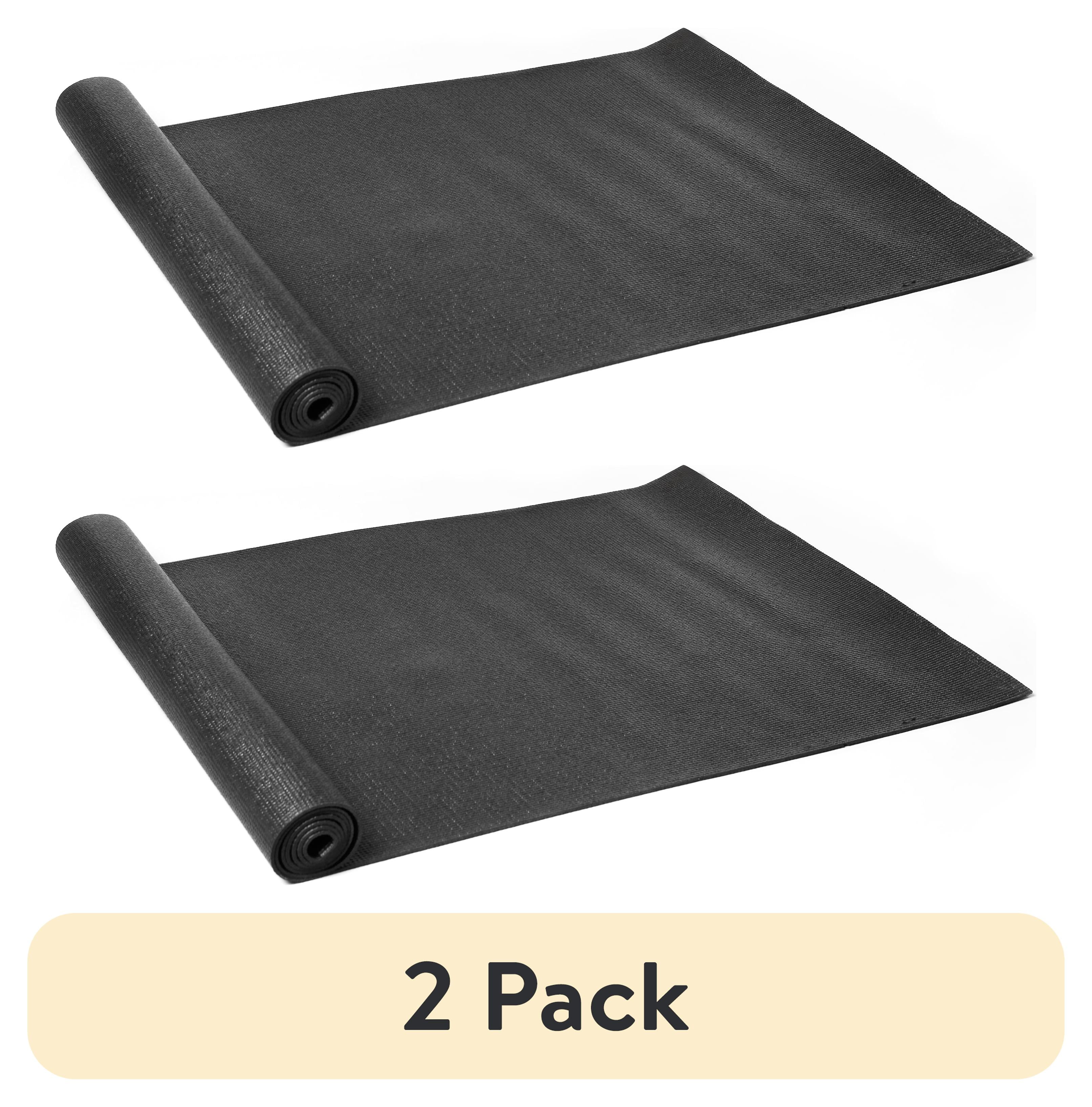 (2 pack) Athletic Works PVC Yoga Mat, 3mm, Dark Gray, 68inx24in, Nonslip, Cushioning for Support and Stability