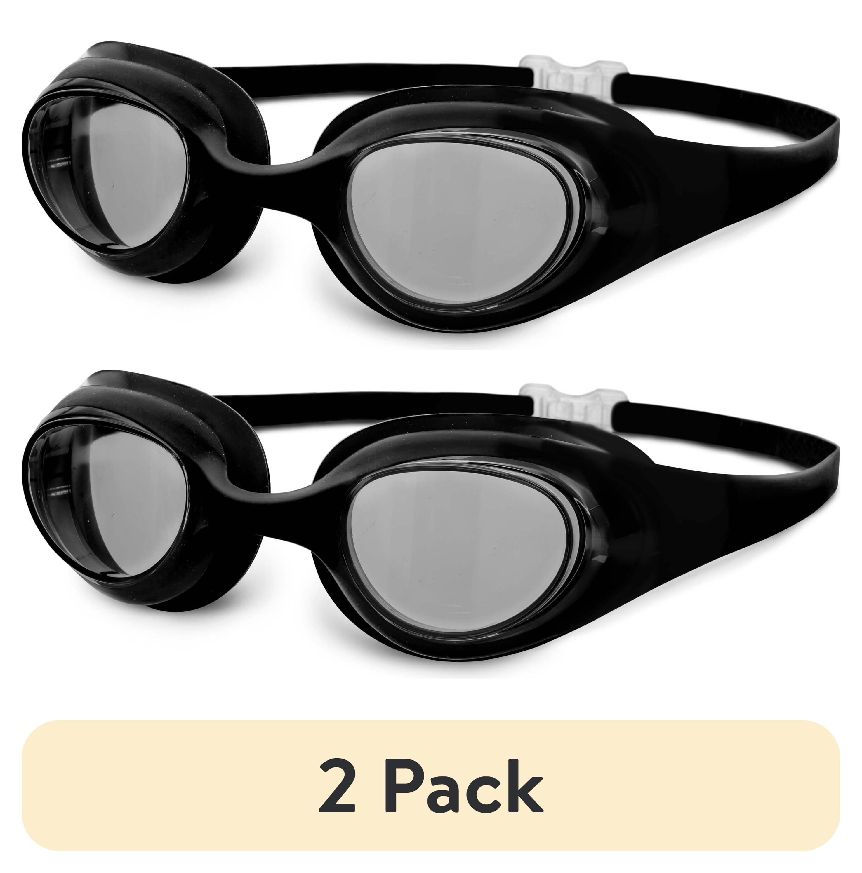 (2 pack) Athletic Works Supernova Adult Swim Goggles, Tinted, Anti-Fog Lenses with UV Protection, Black