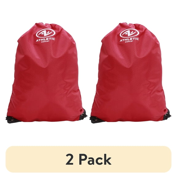 (2 pack) Athletic Works Unisex 11L Adult Fitness Gym Cinch Sack Backpack, Red