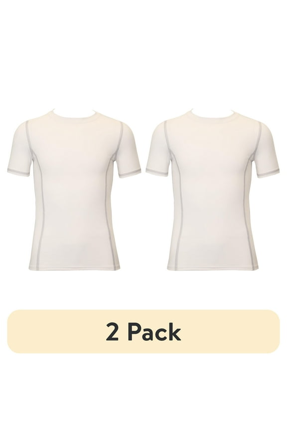 (2 pack) Athletic Works Youth Unisex Compression Crewneck Tee, Large, White