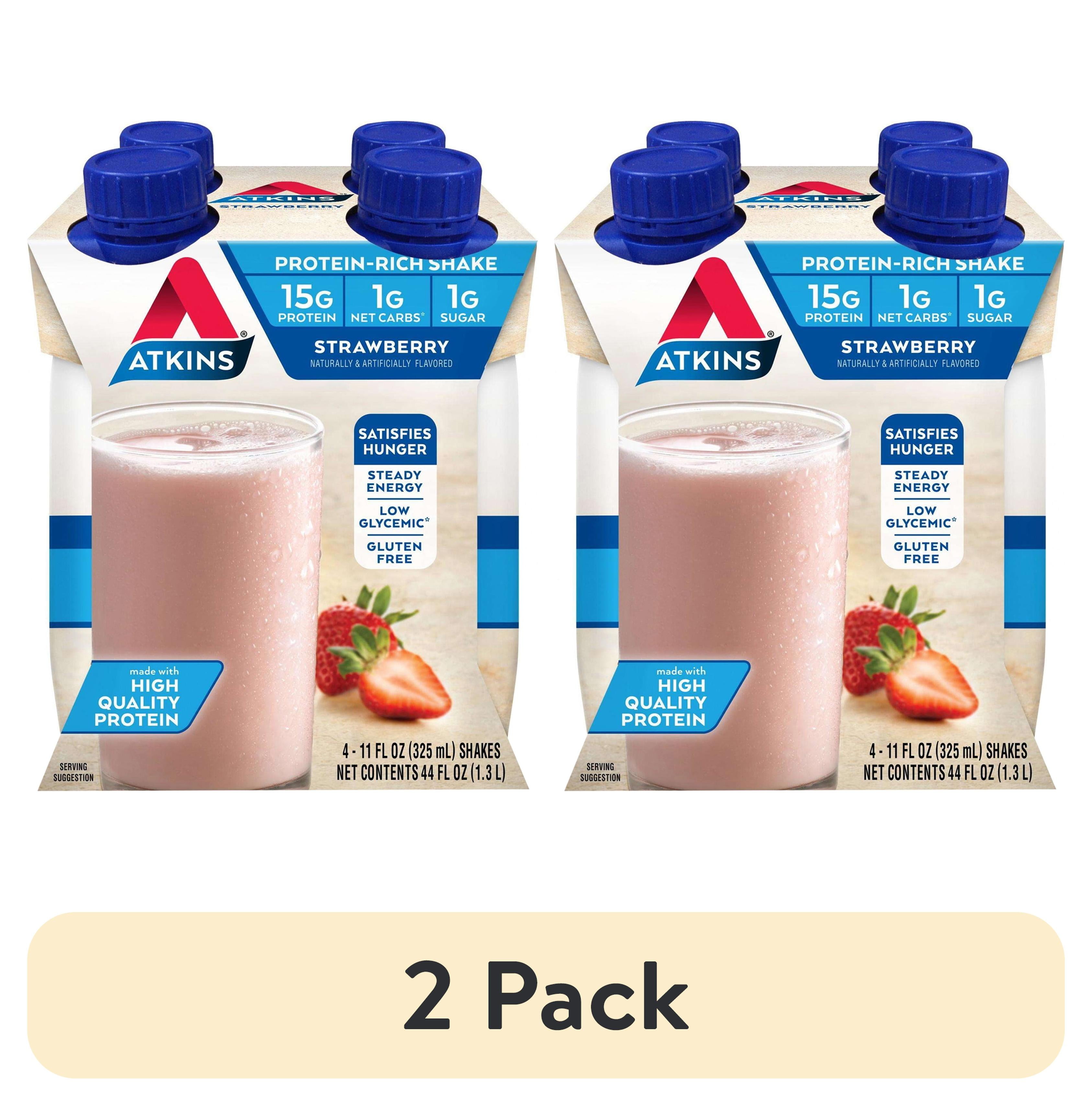 (2 pack) Atkins Protein Shake Strawberry Flavored, 15g Protein, Keto Friendly, 11 fl oz, 4 Count