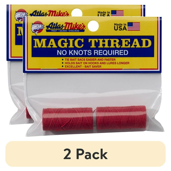 (2 pack) Atlas Mike's Magic Thread for Securing Bait and Bait Sacs, Red, 2 Pack