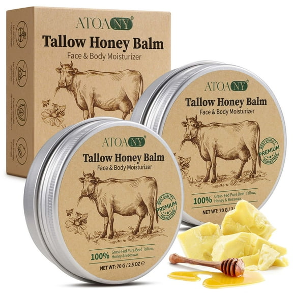 (2 pack) Atoany Tallow Honey Balm, Face & Body Moisturizer, Deep Hydration, 2.5oz