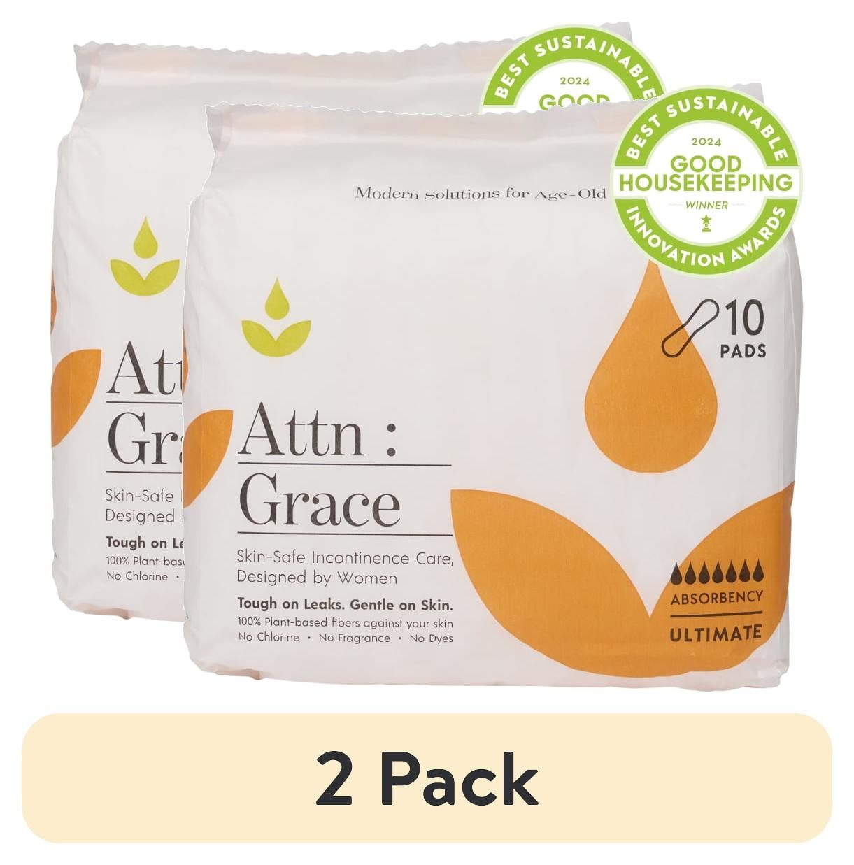 (2 pack) Attn: Grace Ultimate Incontinence and Post Partum Pads for Sensitive Skin, 10 Ct