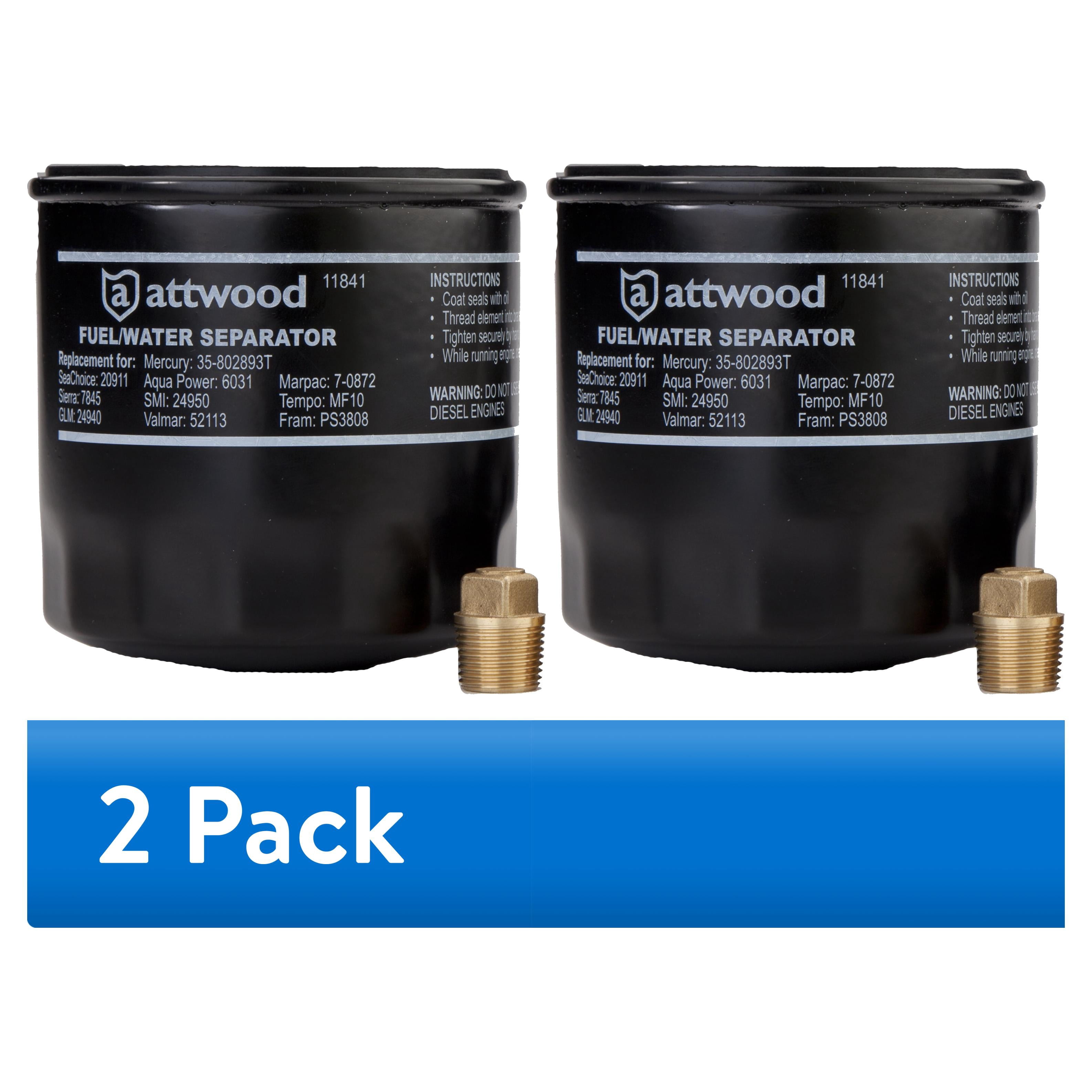 (2 pack) Attwood 11841-4 Universal 10-Micron Fuel/Water Separator Filter with Double Gasket