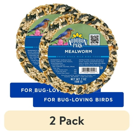 (2 pack) Audubon Park Mealworm Snack Stack Wild Bird Food, Dry, 1 Count per Pack, 7 oz.