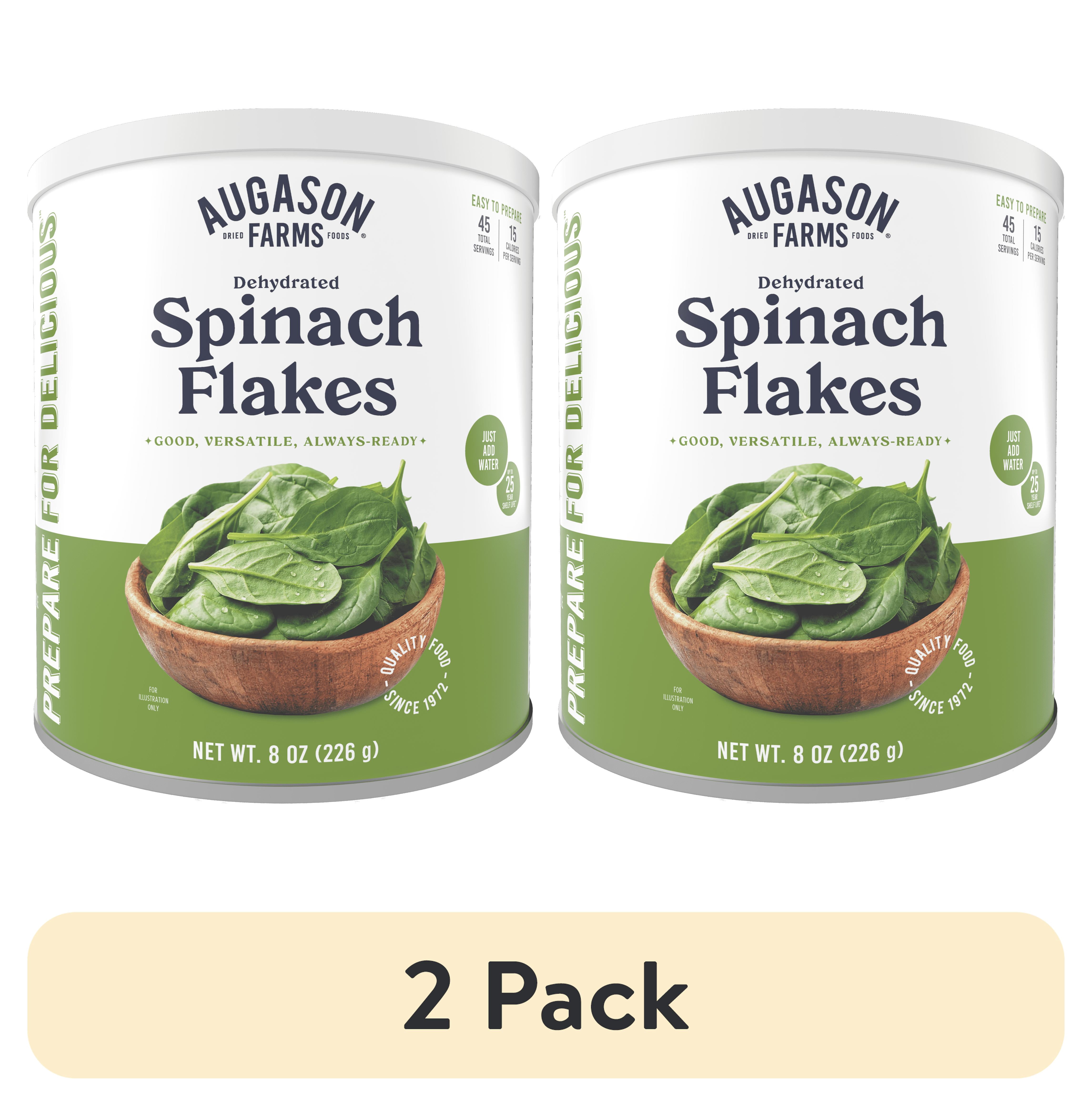 (2 pack) Dehydrated Spinach Flakes Emergency Food Supply, 45 Servings, 25 Year Shelf Life, 15 Calories per Serving - Dehydrated Meals, Survival Food Camping Essentials Can