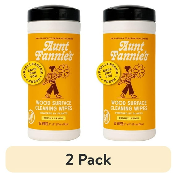 (2 pack) Aunt Fannie's Wood Surface Cleaning Wipes, Multipurpose Wood Surface Cleaner for Cabinets, Furniture, and Wood Floors, Lemon Scent, 35 Count (Pack of 1)