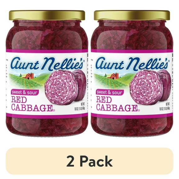 (2 pack) Aunt Nellie's Sweet & Sour Red Cabbage Jar, 16 oz