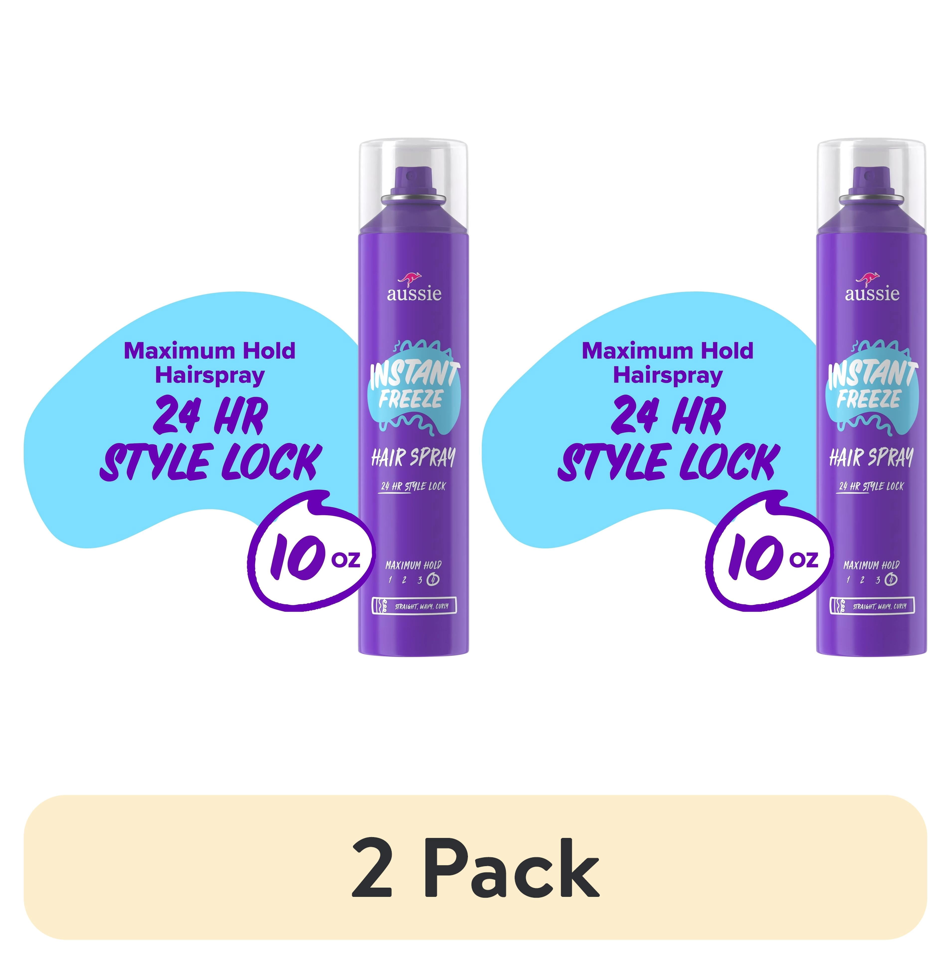 2 pack) Aussie Instant Freeze Hair Spray for Curly Hair, Straight