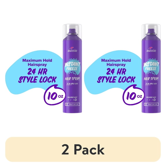 (2 pack) Aussie Instant Freeze Hair Spray for Curly Hair, Straight Hair, and Wavy Hair, 10 oz