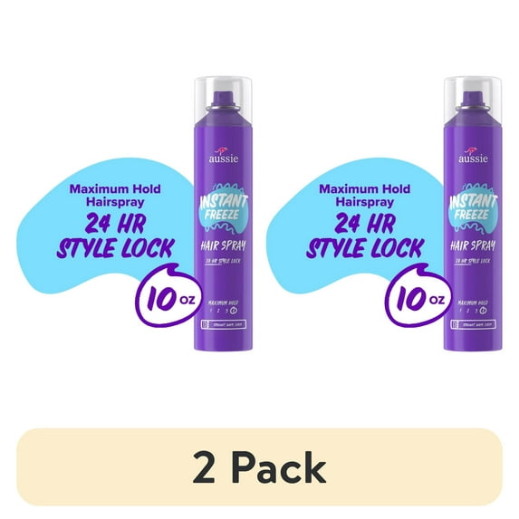 (2 pack) Aussie Instant Freeze Hair Spray for Curly Hair, Straight Hair, and Wavy Hair, 10 oz
