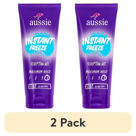 (2 pack) Aussie Instant Freeze Sculpting Hair Gel for Curly Hair, Straight Hair, and Wavy Hair, 7 oz
