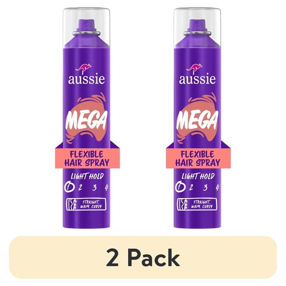 (2 pack) Aussie Mega Flexible Hair Spray for Curly Hair, Straight Hair, and Wavy Hair, 10 oz