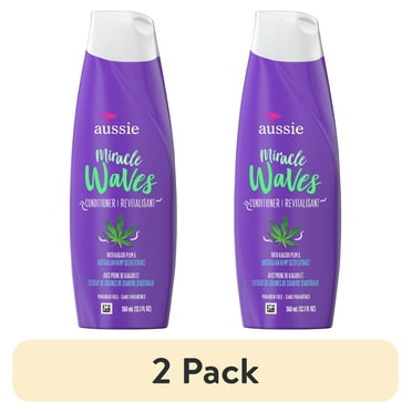 (2 pack) Aussie Miracle Waves Anti-Frizz Hemp Paraben-Free Conditioner, 12.1 fl oz